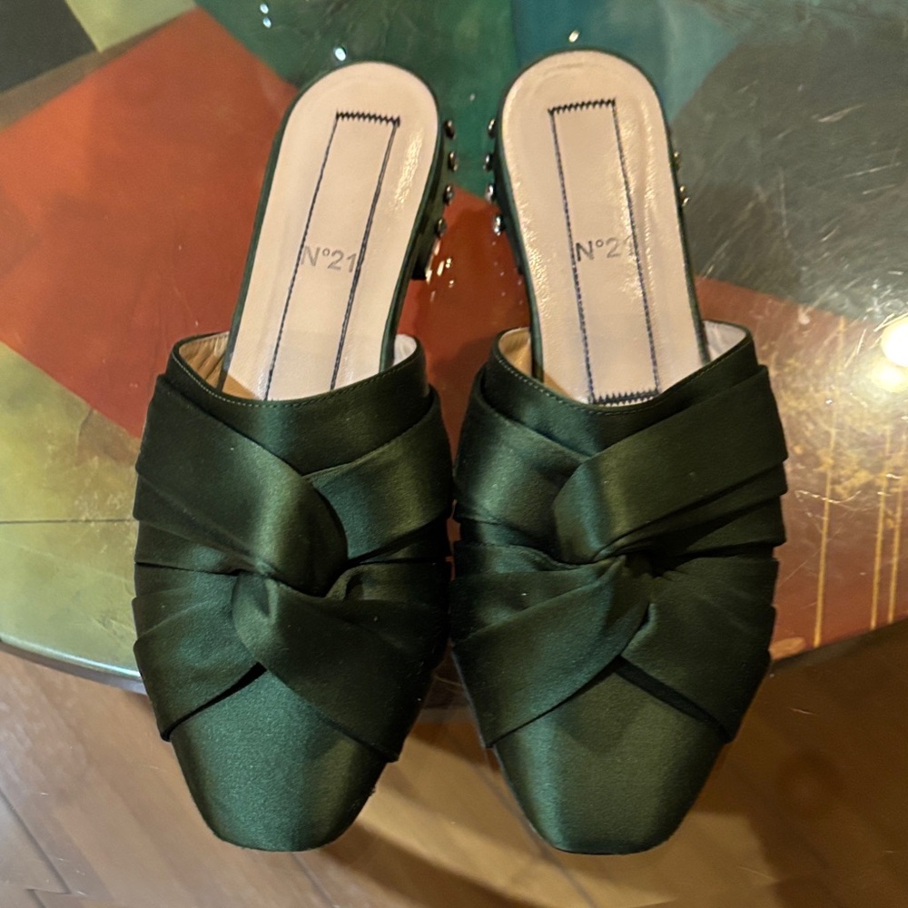 No. 21 Emerald Satin Mules